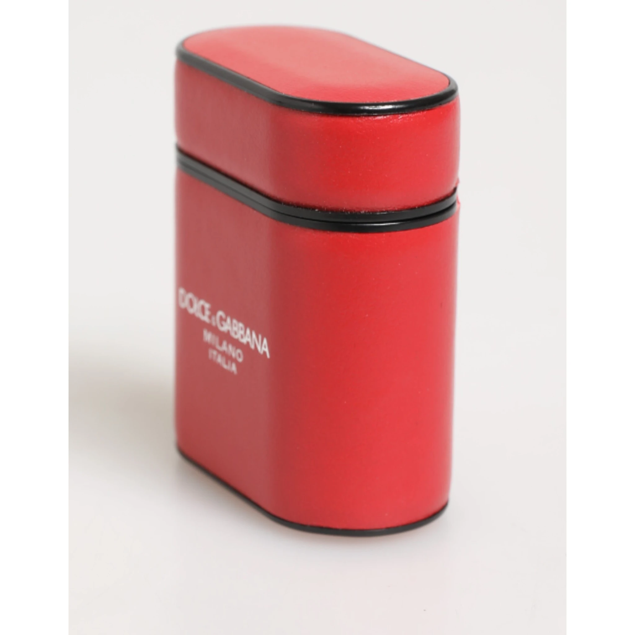 Red White Calfskin Leather Logo Flip Holder Airpods Case