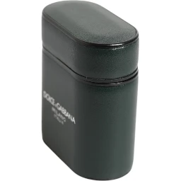 Army Green Calfskin Leather Logo Flip Holder Airpods Case