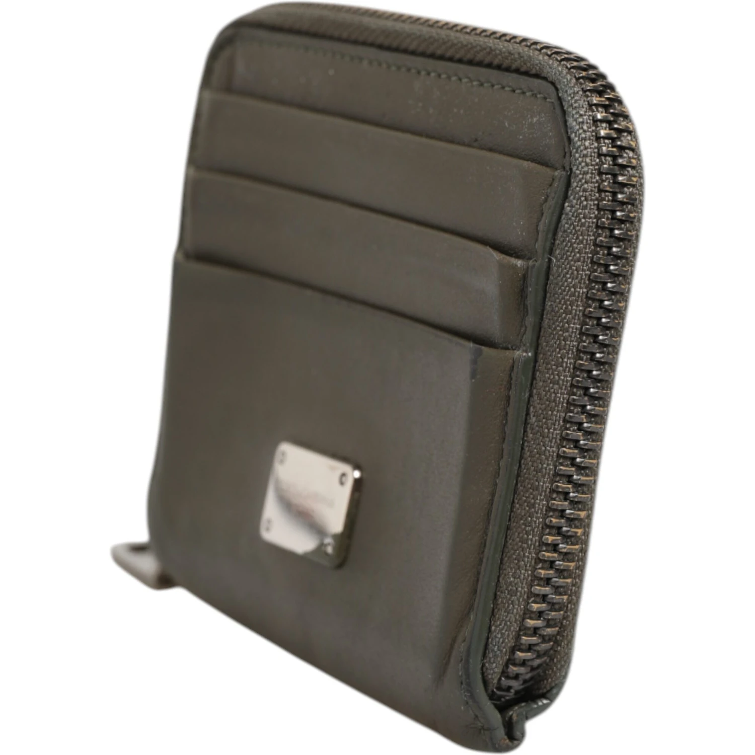 Military Green Leather Logo Plaque Card Holder Coin Purse Wallet