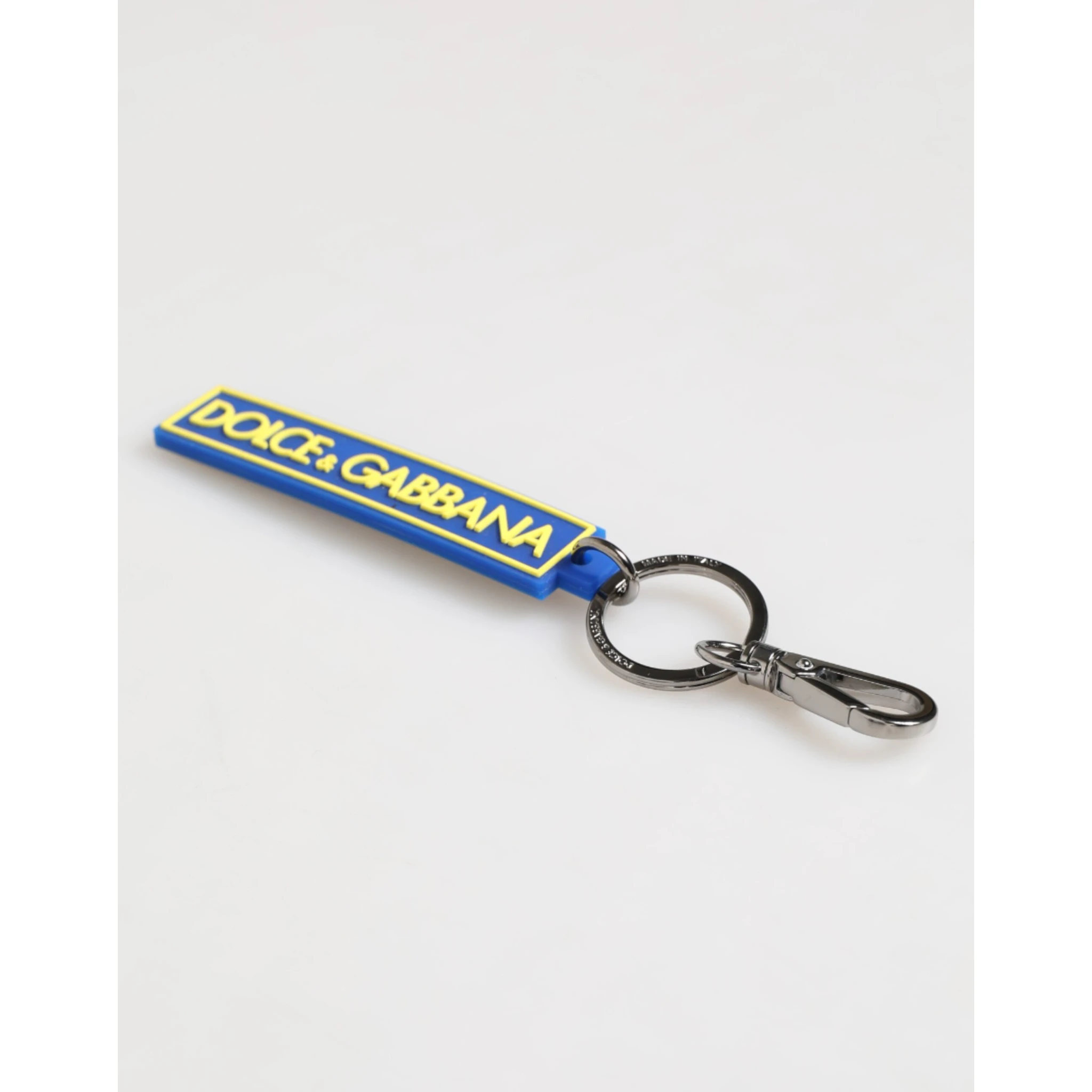 Blue Yellow DG Rubber Logo Silver Men's Keychain Keyring