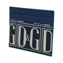Blue Calf Leather DG Logo Monogram Card Holder Wallet