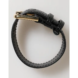 Black Embossed Leather Gold Buckle Belt Strap Bracelet