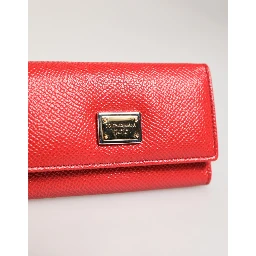 Red Leather Silver Metal Logo Plaque Trifold  Key Holder