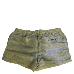 Green Polyester Metallic Logo Print Men Swimwear