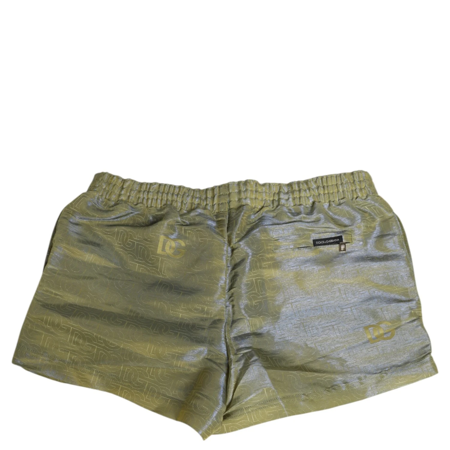 Green Polyester Metallic Logo Print Men Swimwear