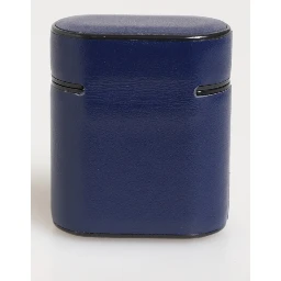 Blue Leather Logo Print Flip Holder Men Airpods Case