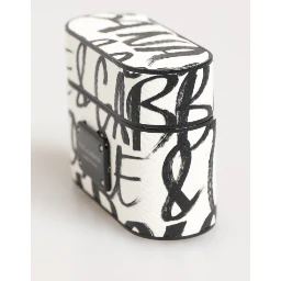 Black White Leather Monogram Print Logo Holder Airpods Case