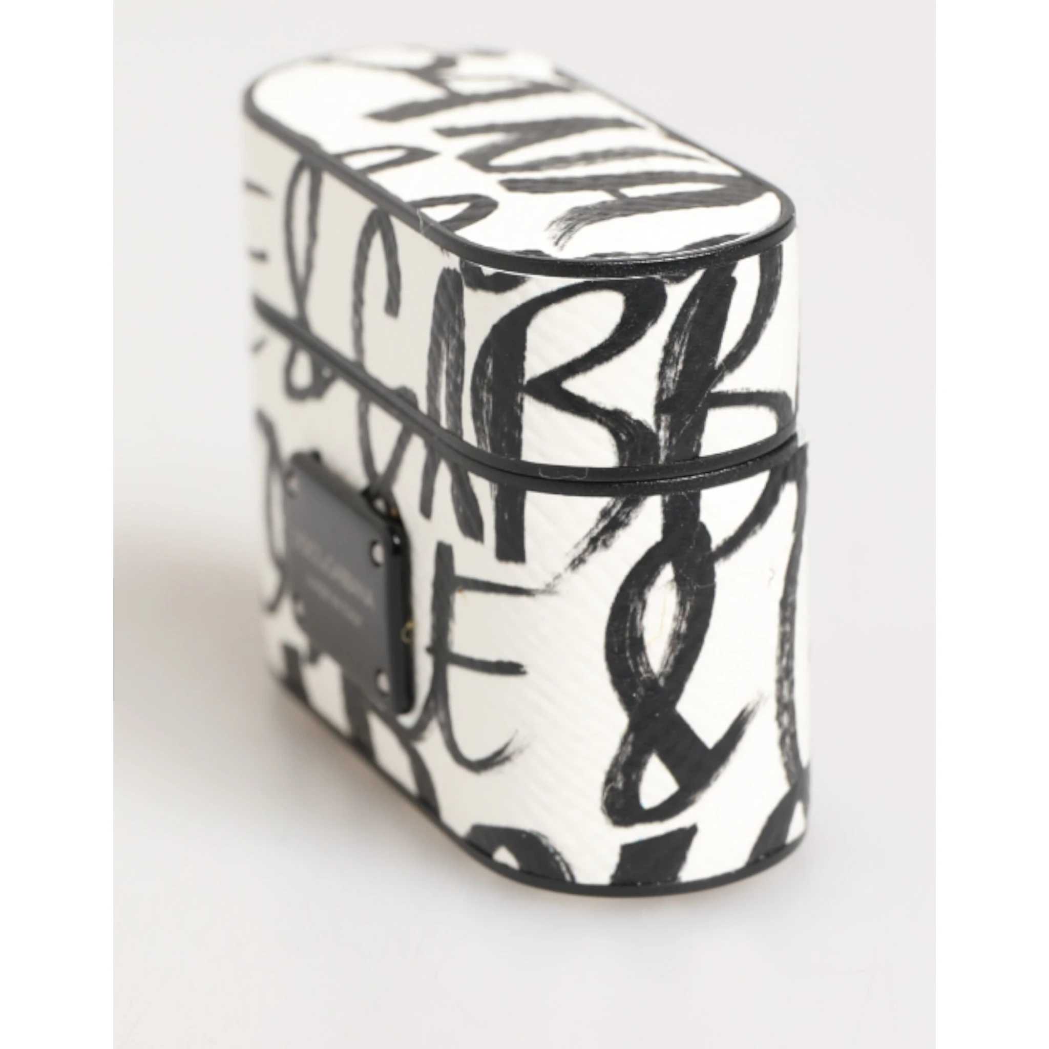 Black White Leather Monogram Print Logo Holder Airpods Case