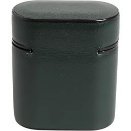 Army Green Calfskin Leather Logo Flip Holder Airpods Case