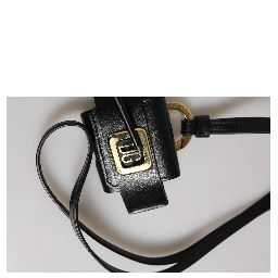 Black Leather Strap Gold Metal DG Logo Plaque Airpods Case