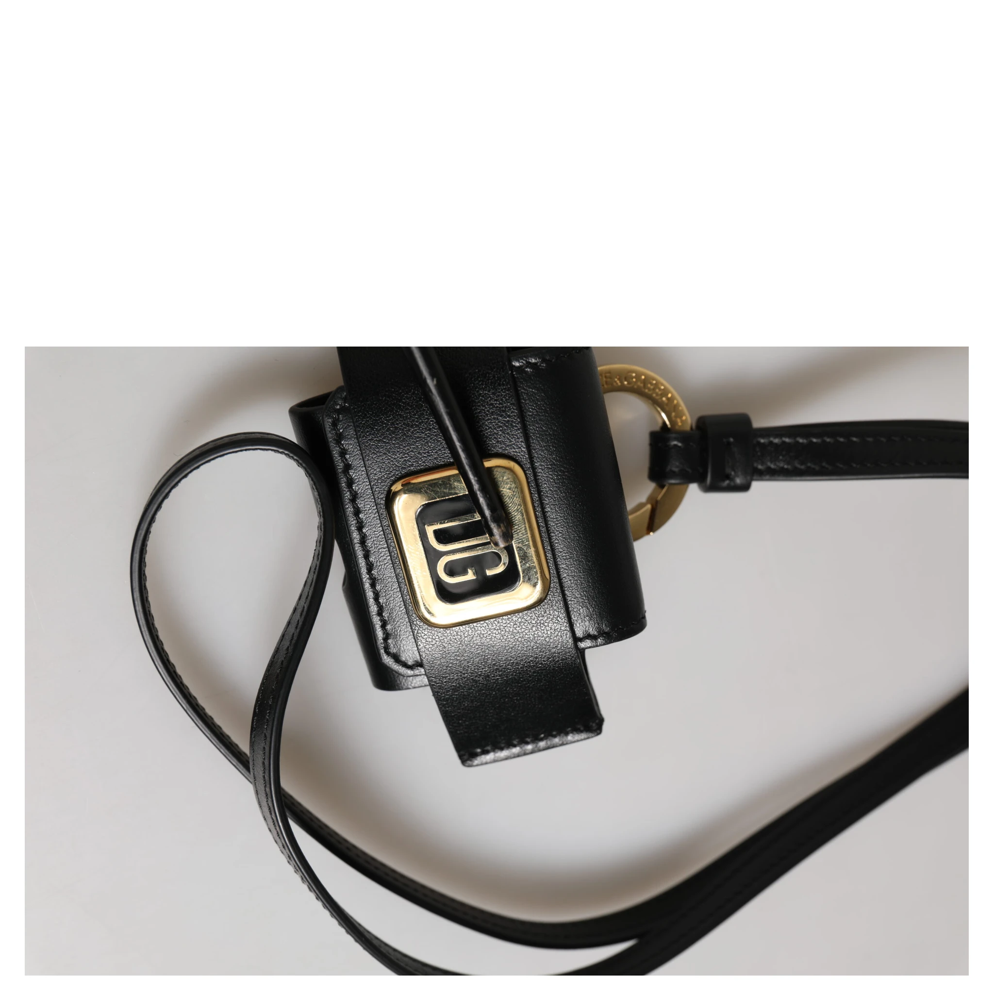 Black Leather Strap Gold Metal DG Logo Plaque Airpods Case