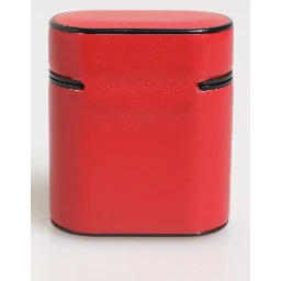 Red White Calfskin Leather Logo Flip Holder Airpods Case