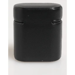 Black Calfskin Leather Logo Print Flip Holder Airpods Case