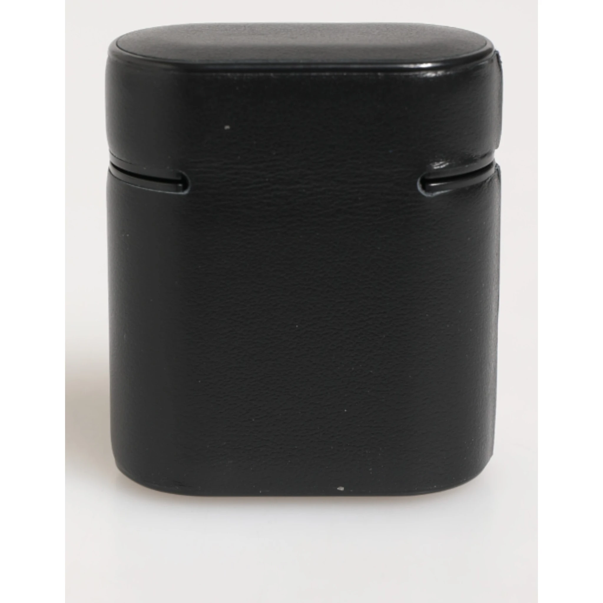 Black Calfskin Leather Logo Print Flip Holder Airpods Case