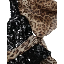 Leopard Print Silk Sequin Ruffle Maxi Dress