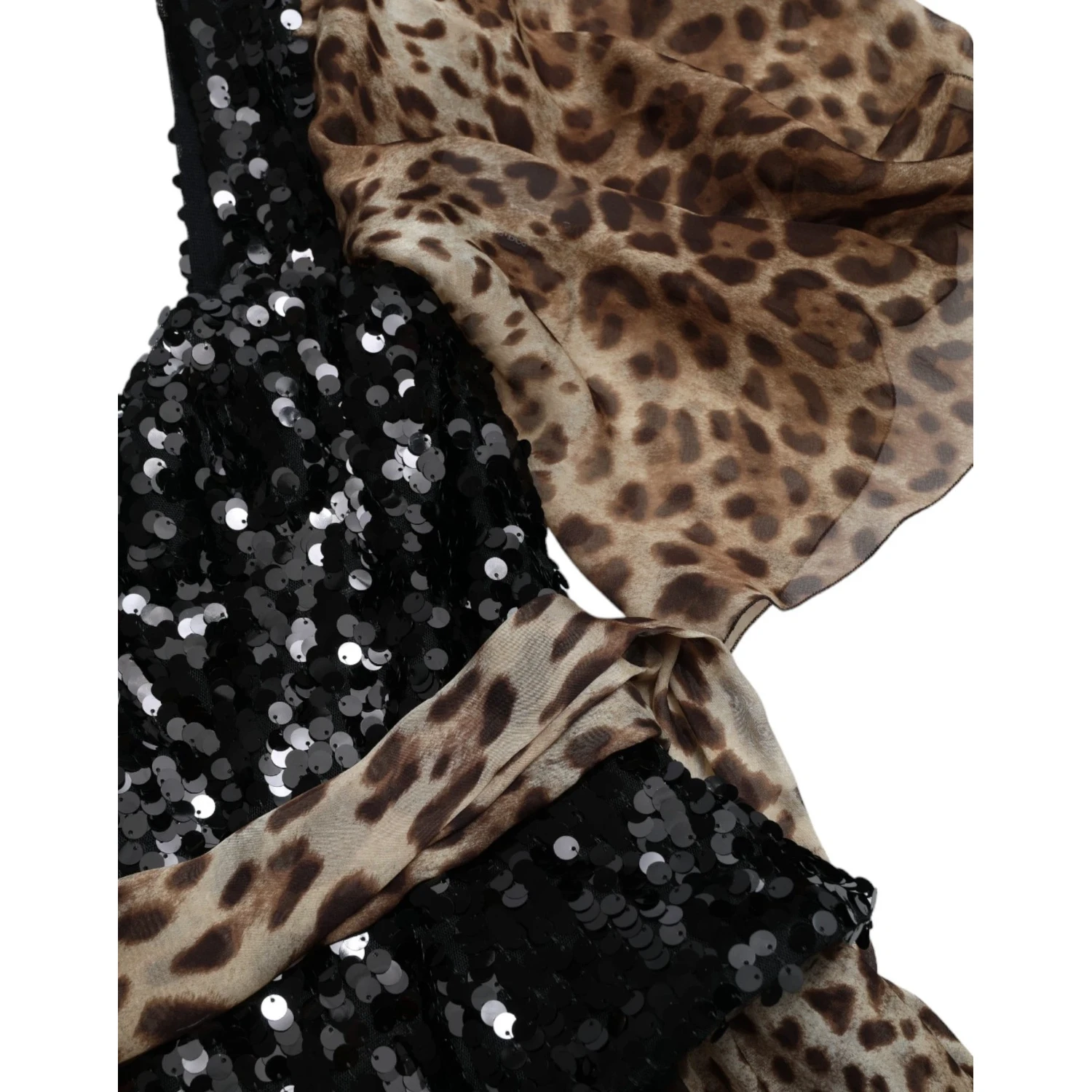 Leopard Print Silk Sequin Ruffle Maxi Dress