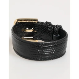 Black Embossed Leather Gold Buckle Belt Strap Bracelet