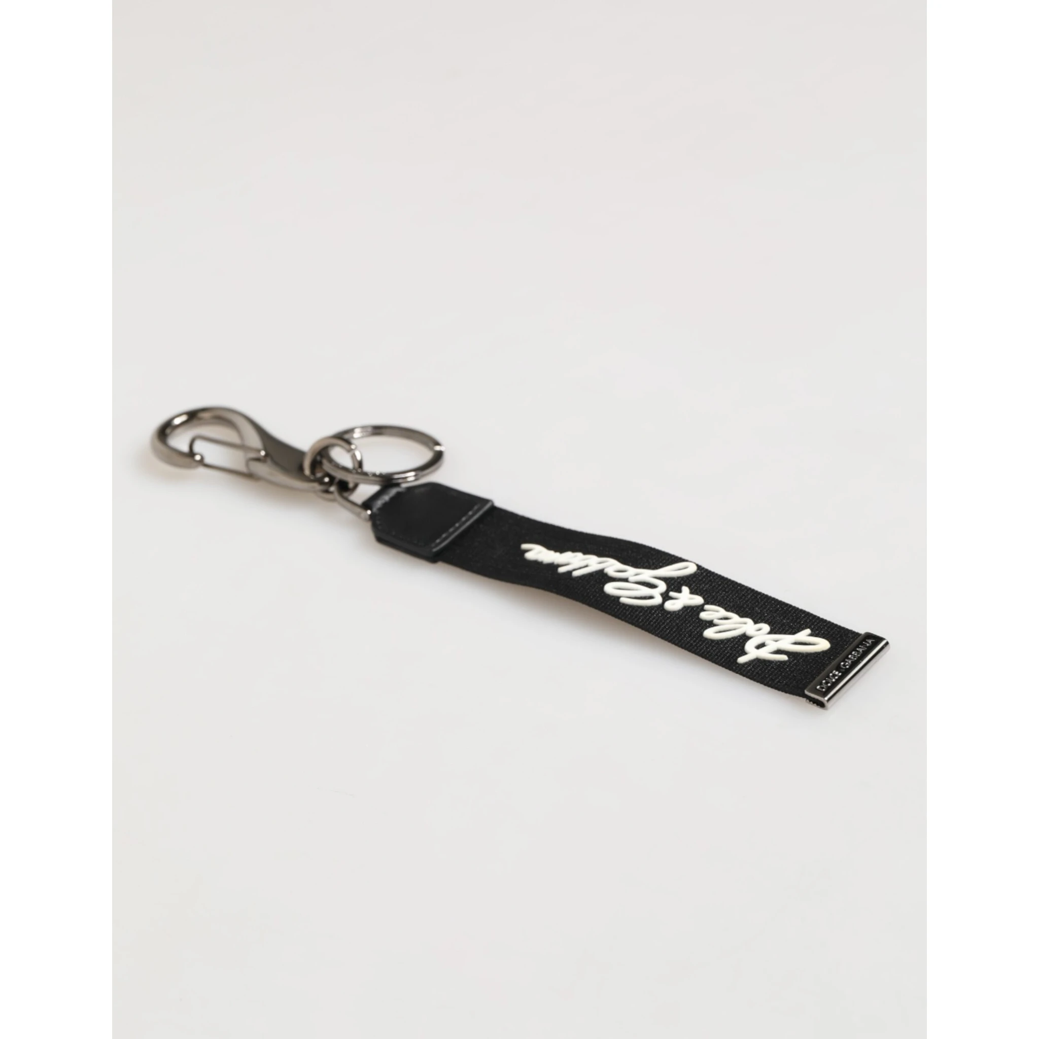 Black White Polyester DG Logo Silver Men Keychain Keyring