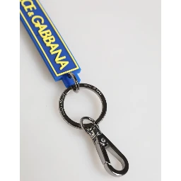 Blue Yellow DG Rubber Logo Silver Men's Keychain  Keyring