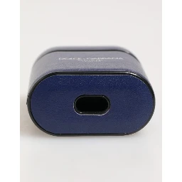 Blue Leather Logo Print Flip Holder Men Airpods Case