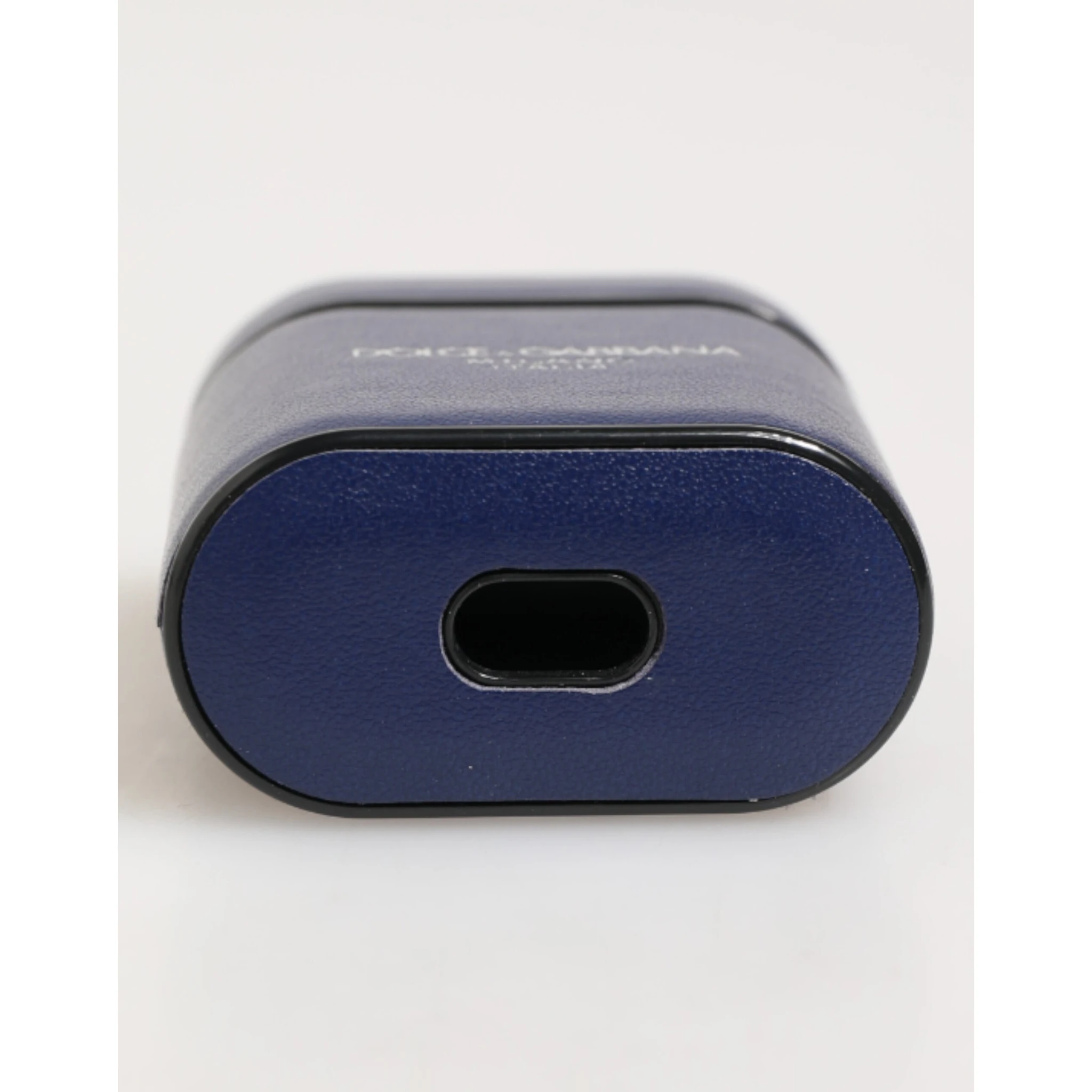 Blue Leather Logo Print Flip Holder Men Airpods Case