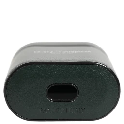 Army Green Calfskin Leather Logo Flip Holder Airpods Case