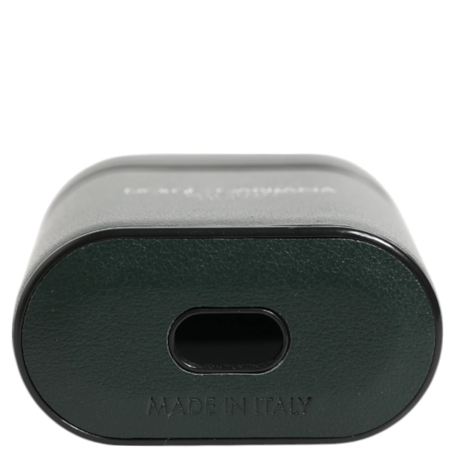 Army Green Calfskin Leather Logo Flip Holder Airpods Case