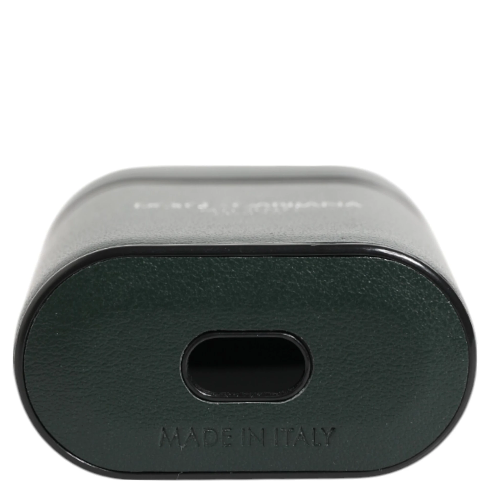 Army Green Calfskin Leather Logo Flip Holder Airpods Case