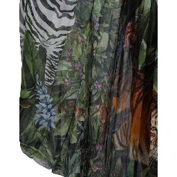 Multicolor Silk Jungle Print Women Maxi Dress