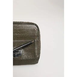 Military Green Leather Logo Plaque Card Holder Coin Purse Wallet
