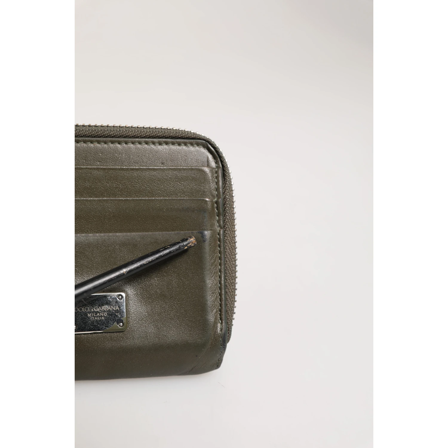 Military Green Leather Logo Plaque Card Holder Coin Purse Wallet
