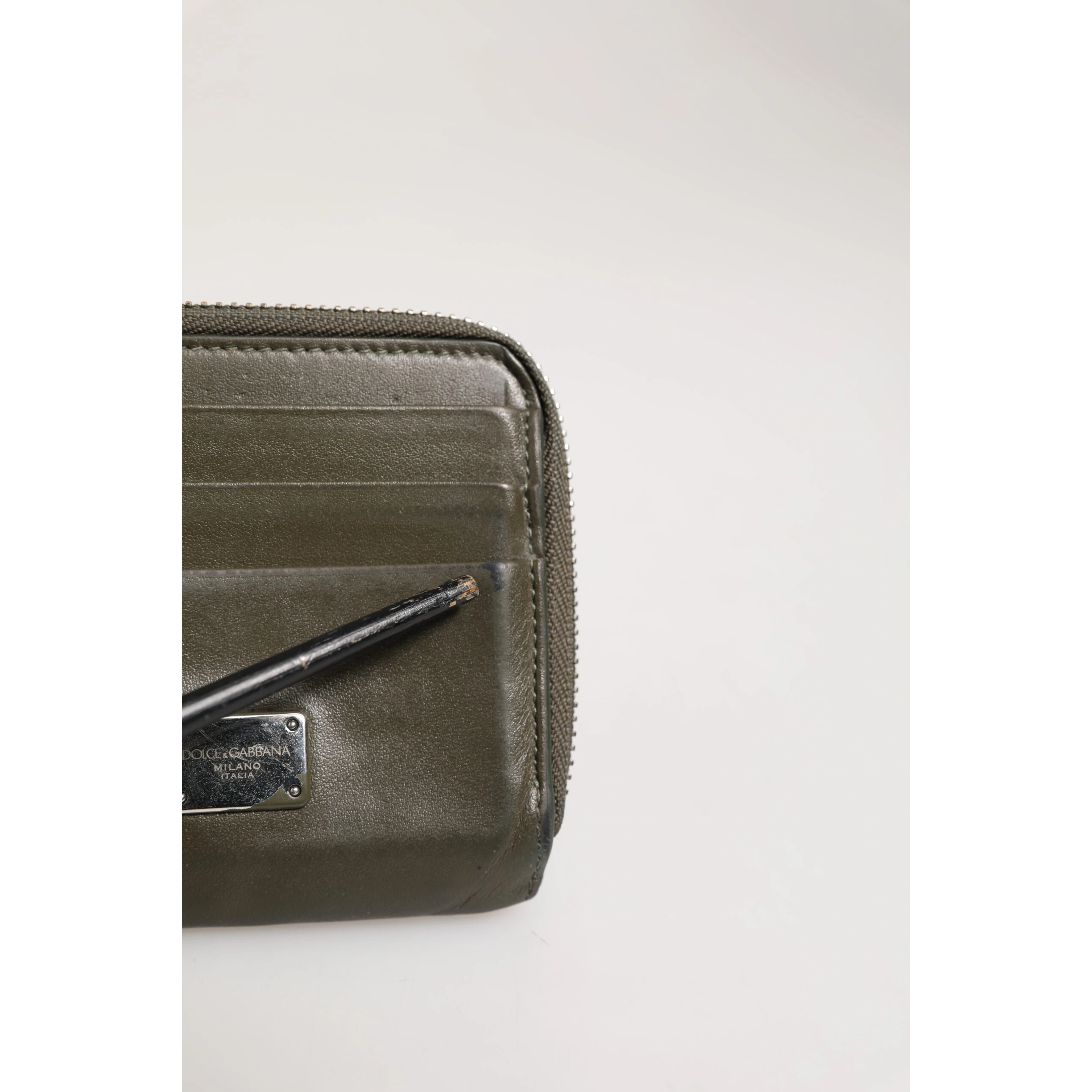 Military Green Leather Logo Plaque Card Holder Coin Purse Wallet