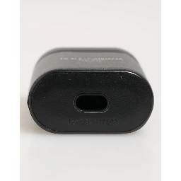 Black Calfskin Leather Logo Print Flip Holder Airpods Case