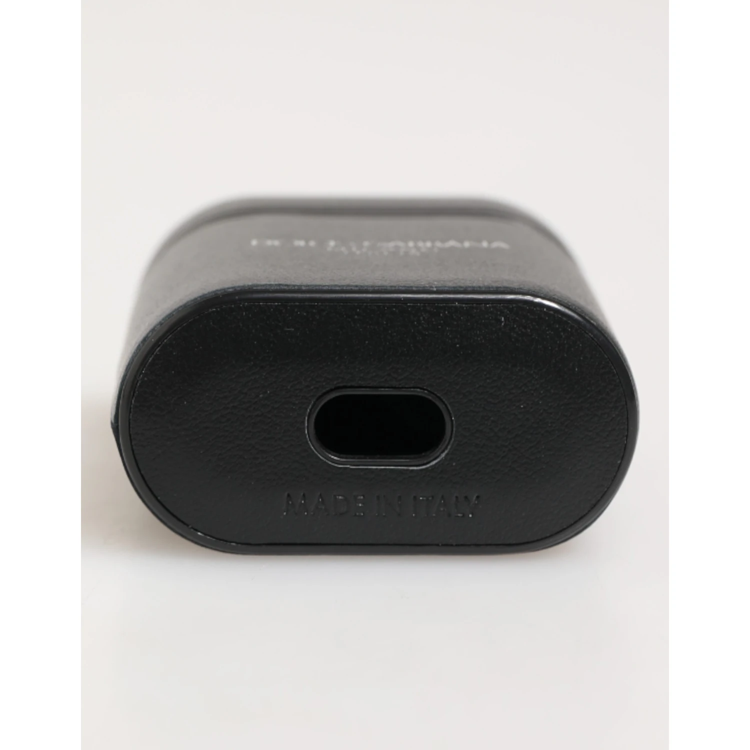 Black Calfskin Leather Logo Print Flip Holder Airpods Case