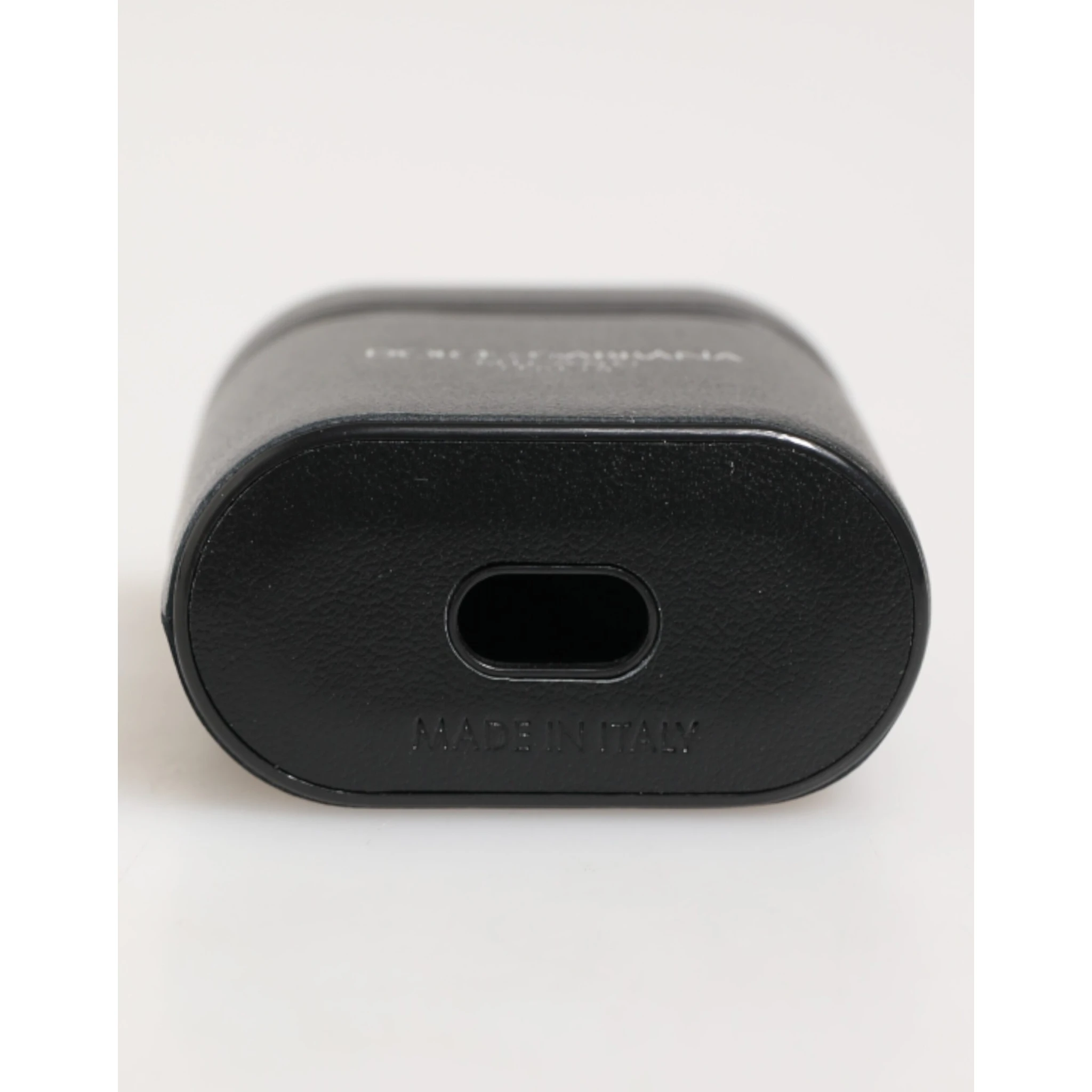 Black Calfskin Leather Logo Print Flip Holder Airpods Case
