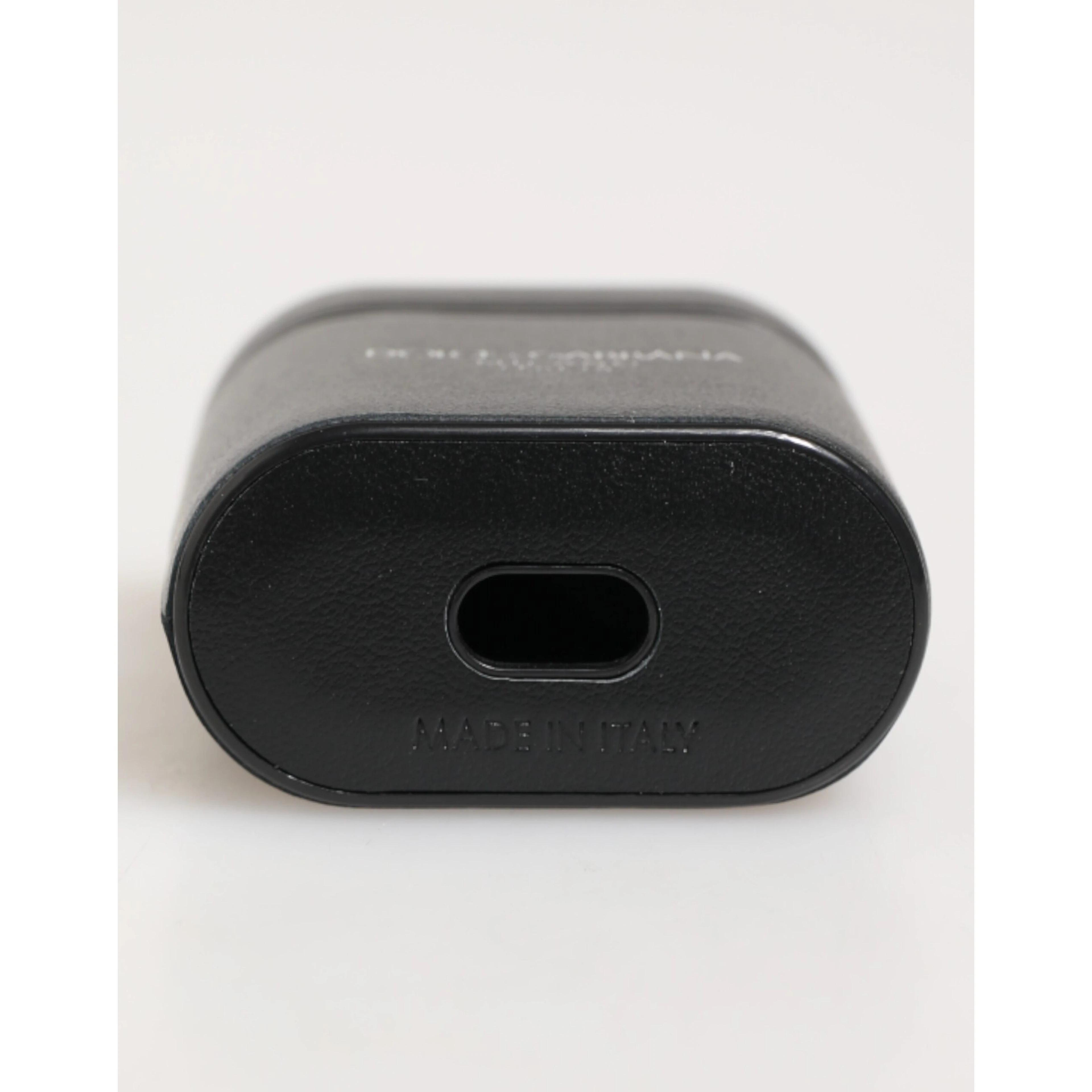 Black Calfskin Leather Logo Print Flip Holder Airpods Case
