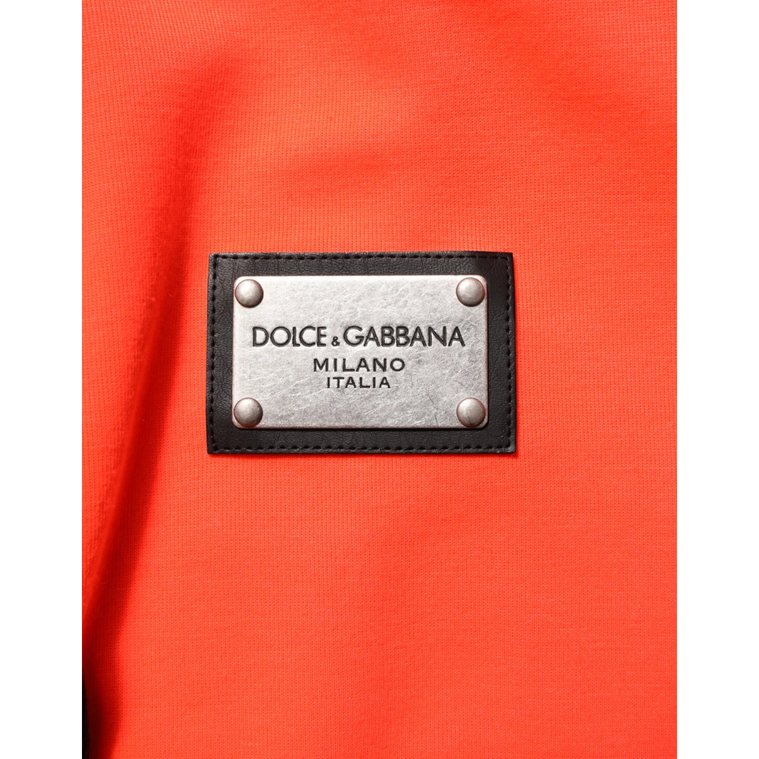 Red Fluorescent Polyester Logo Patch Hoodie Sweater