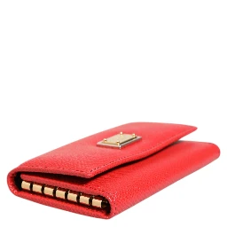 Red Leather Silver Metal Logo Plaque Trifold  Key Holder