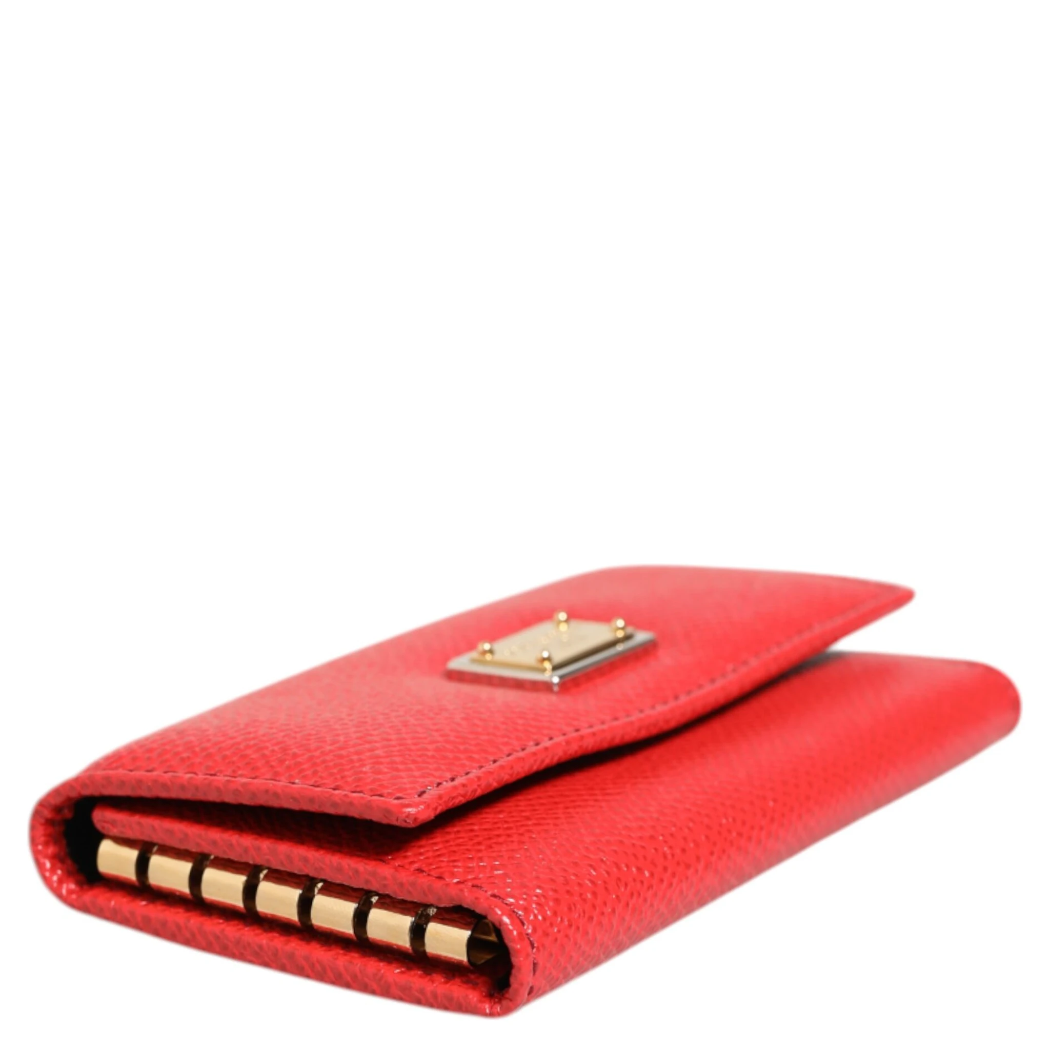 Red Leather Silver Metal Logo Plaque Trifold  Key Holder