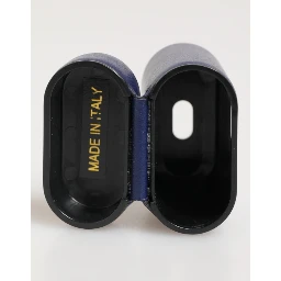 Blue Leather Logo Print Flip Holder Men Airpods Case