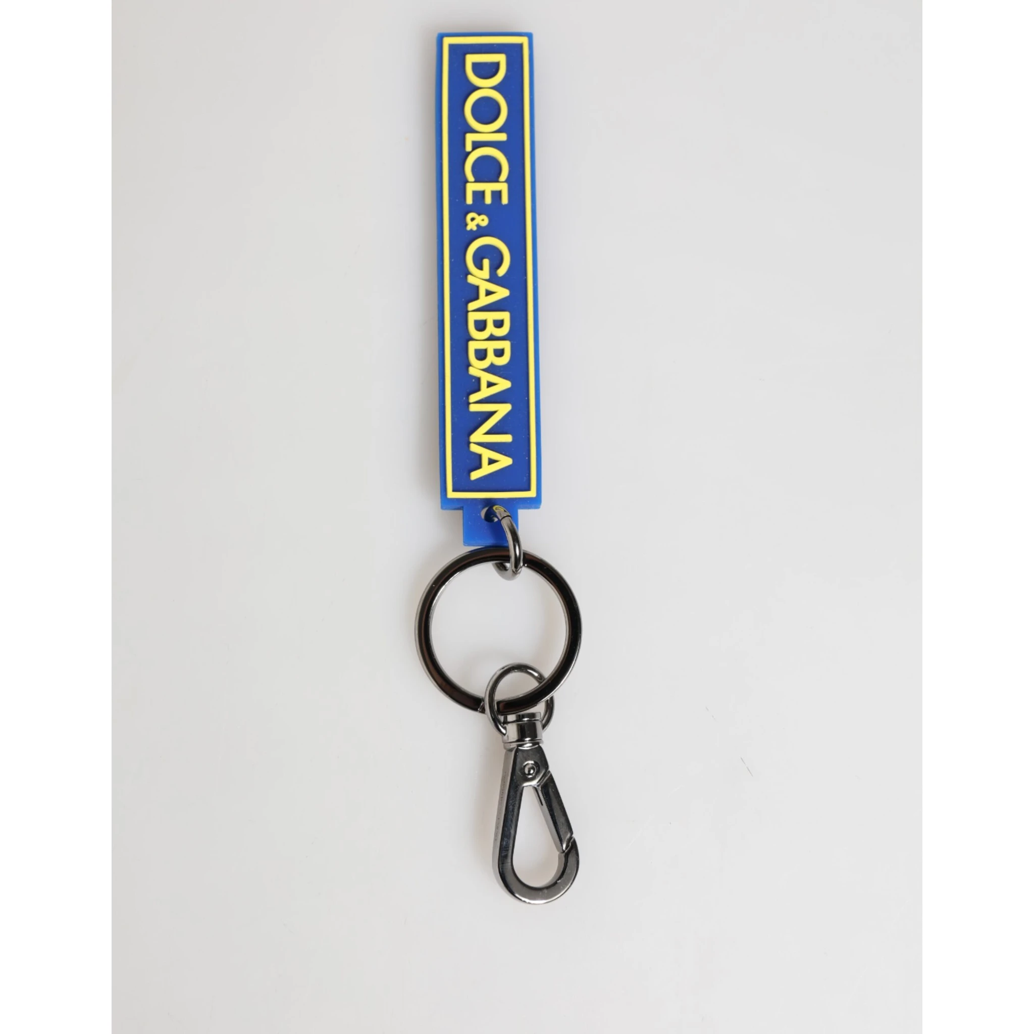 Blue Yellow DG Rubber Logo Silver Men's Keychain Keyring