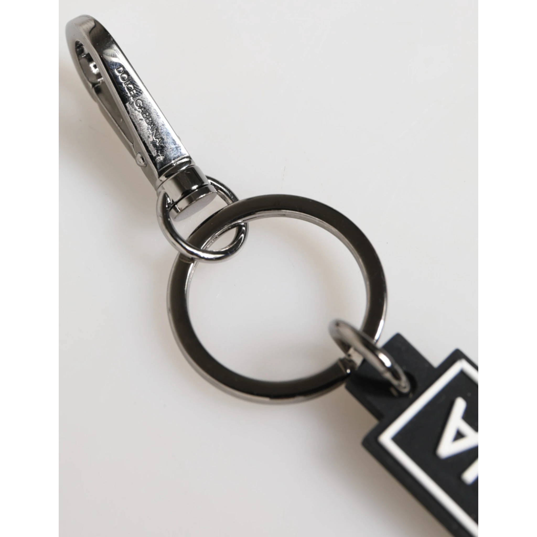 Black White DG Rubber Logo Silver Men's Holder Keyring