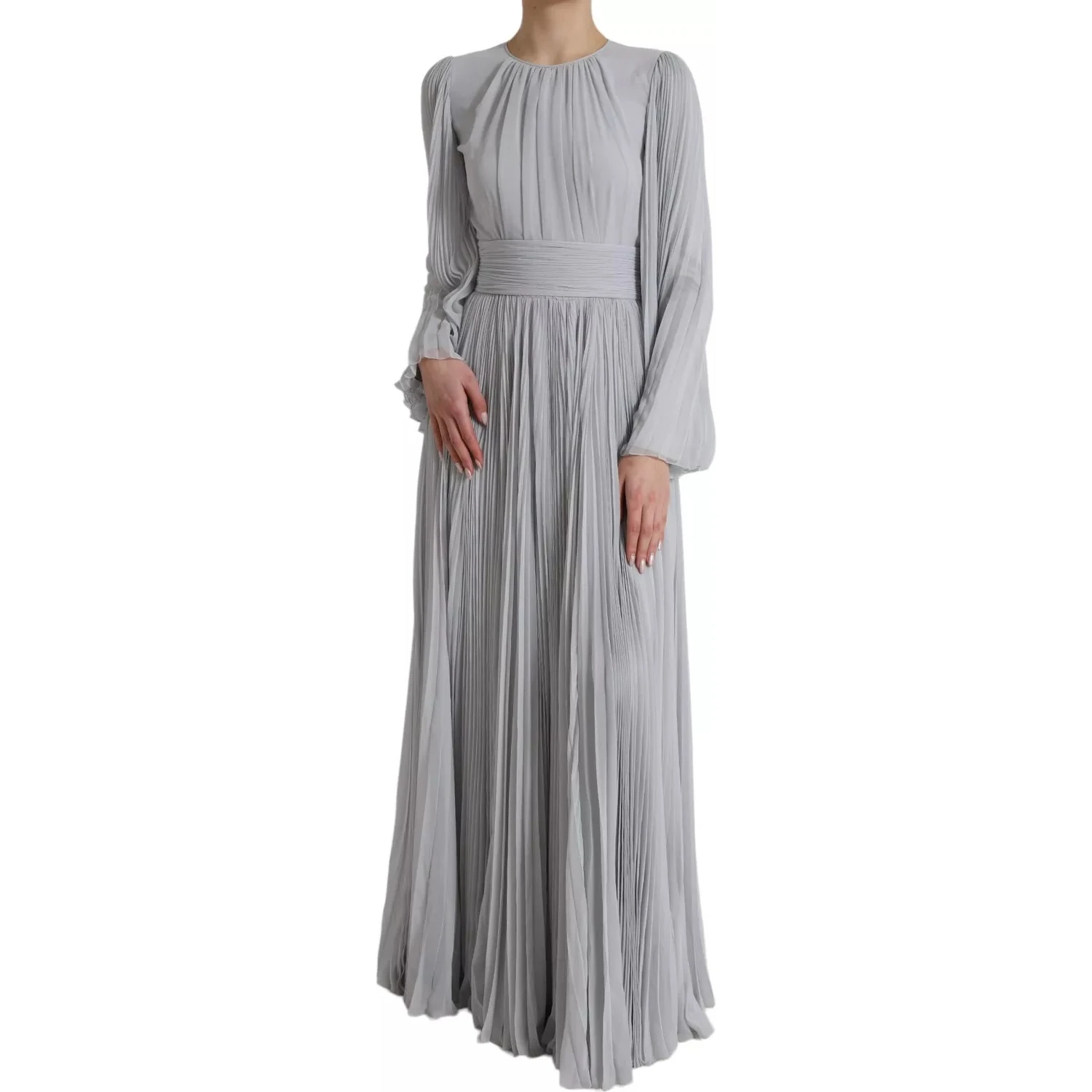 Light Grey Polyester Pleated Long Maxi Dress