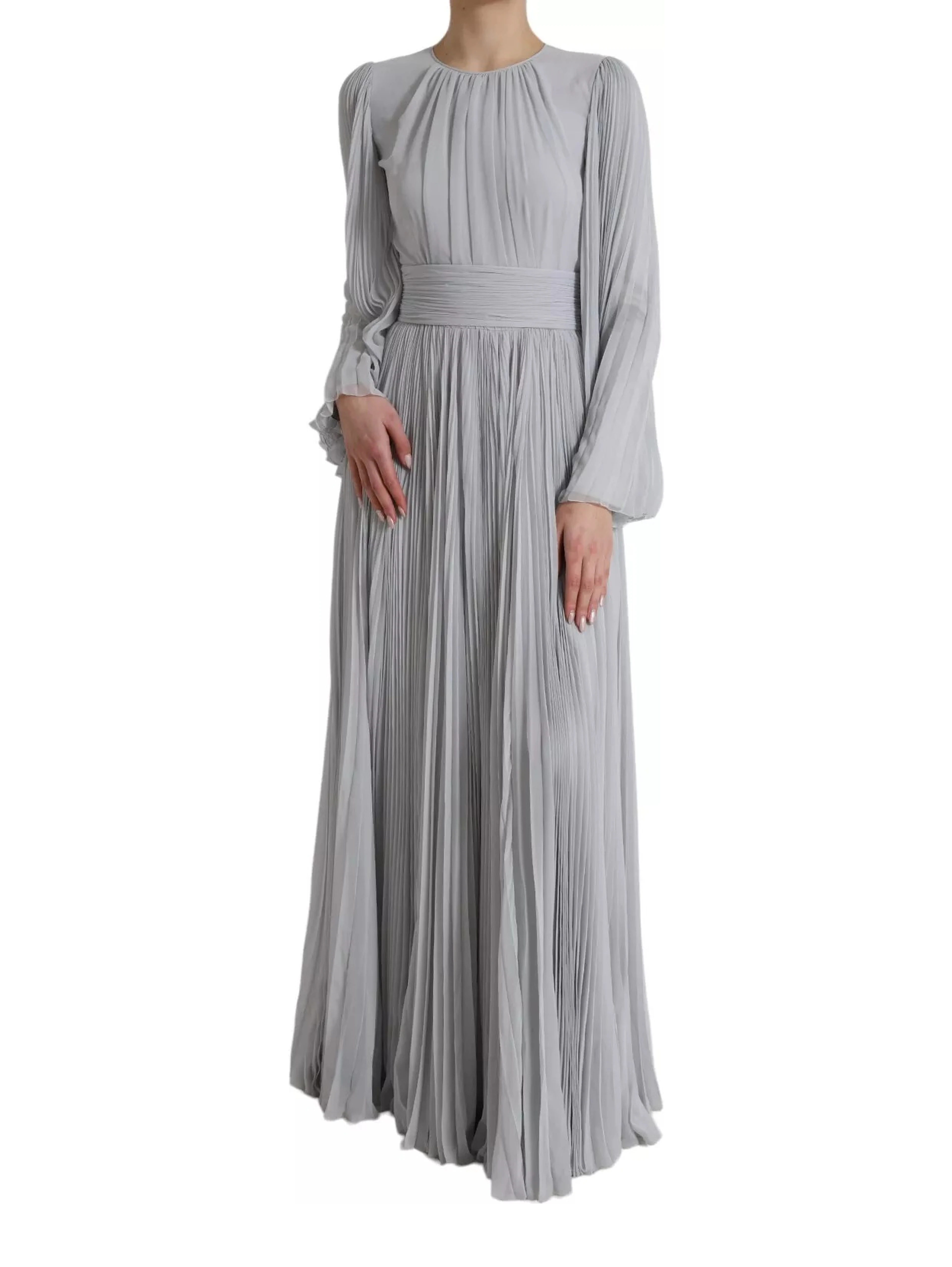 Light Grey Polyester Pleated Long Maxi Dress