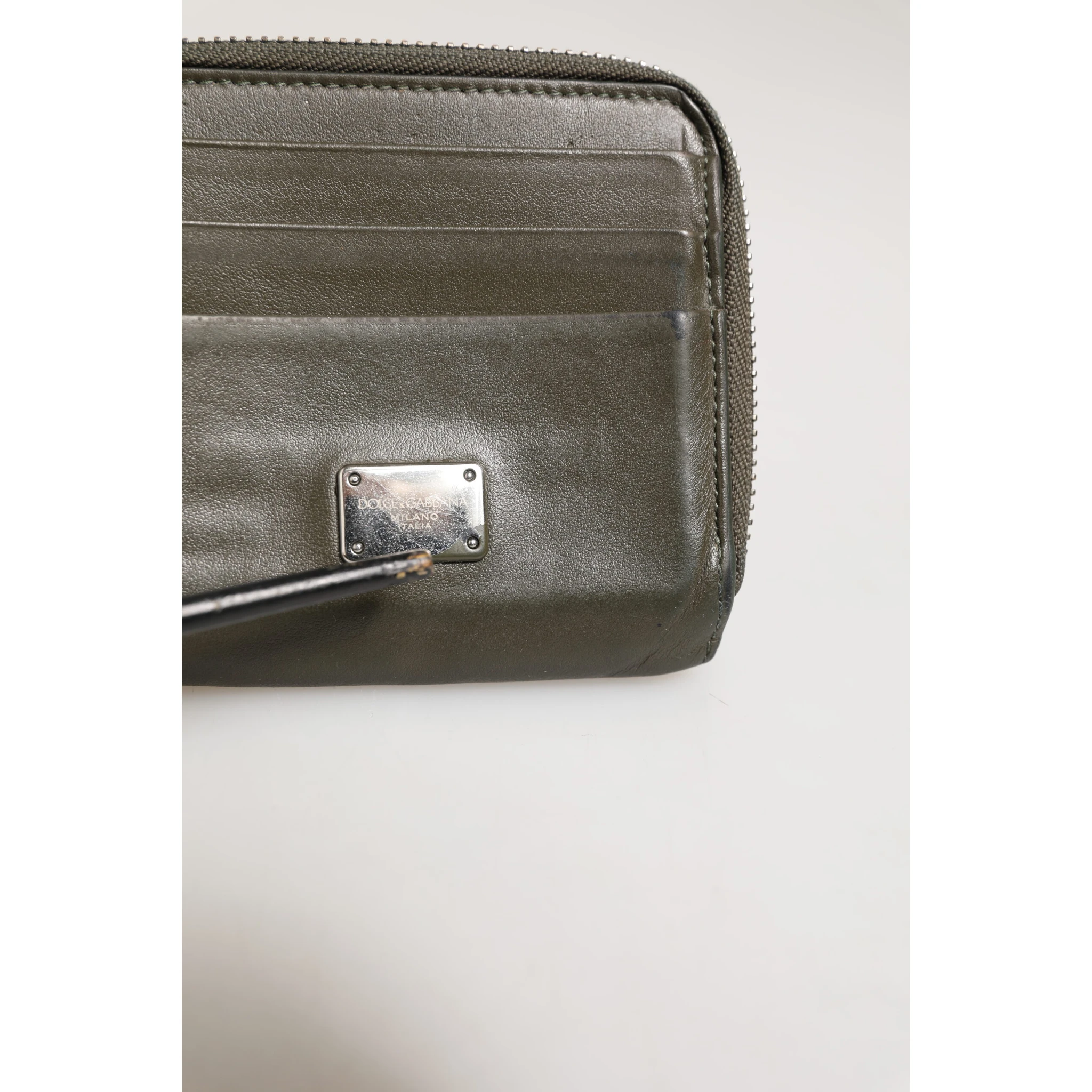 Military Green Leather Logo Plaque Card Holder Coin Purse Wallet
