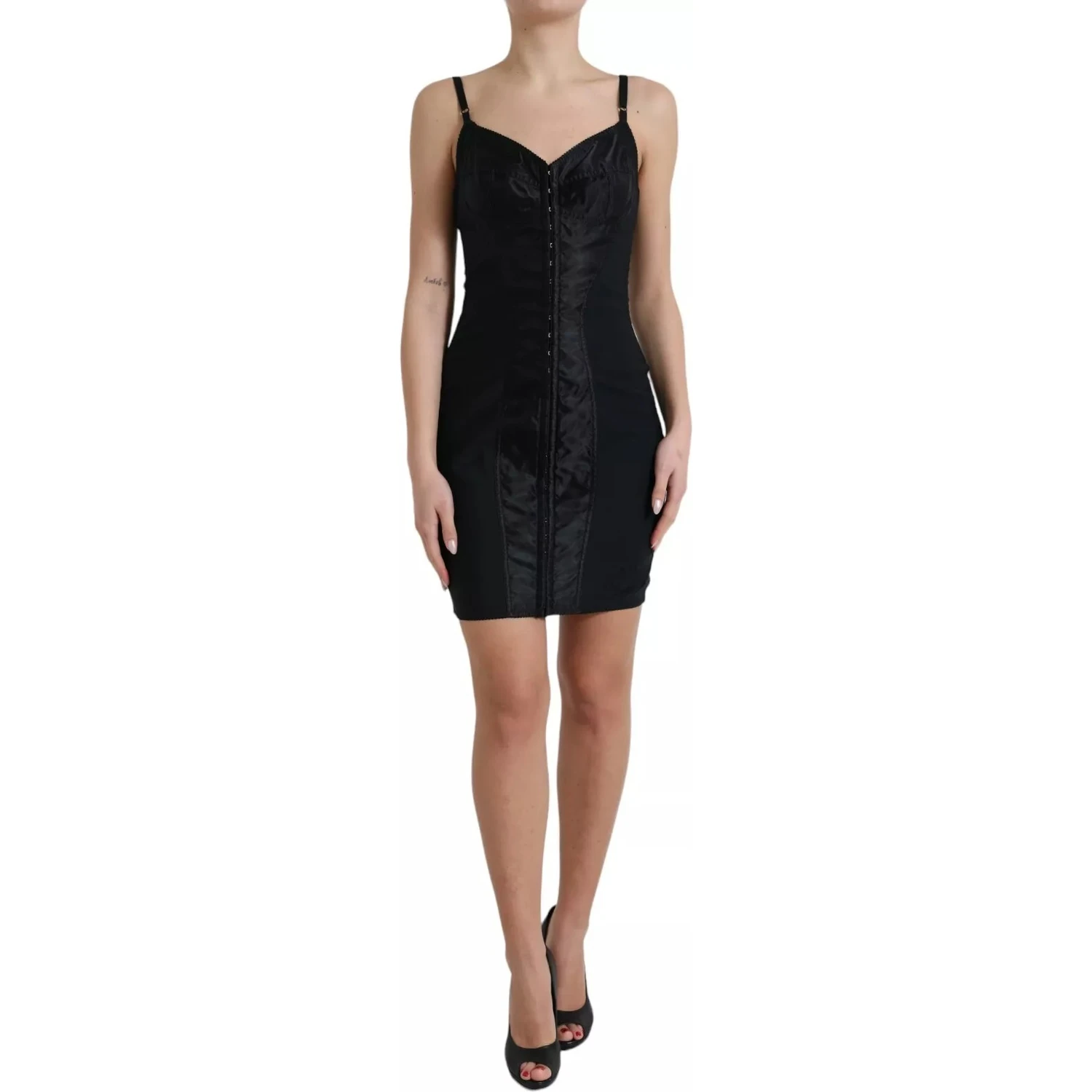 Black Nylon Bodycon Corset Bustier Mini Dress