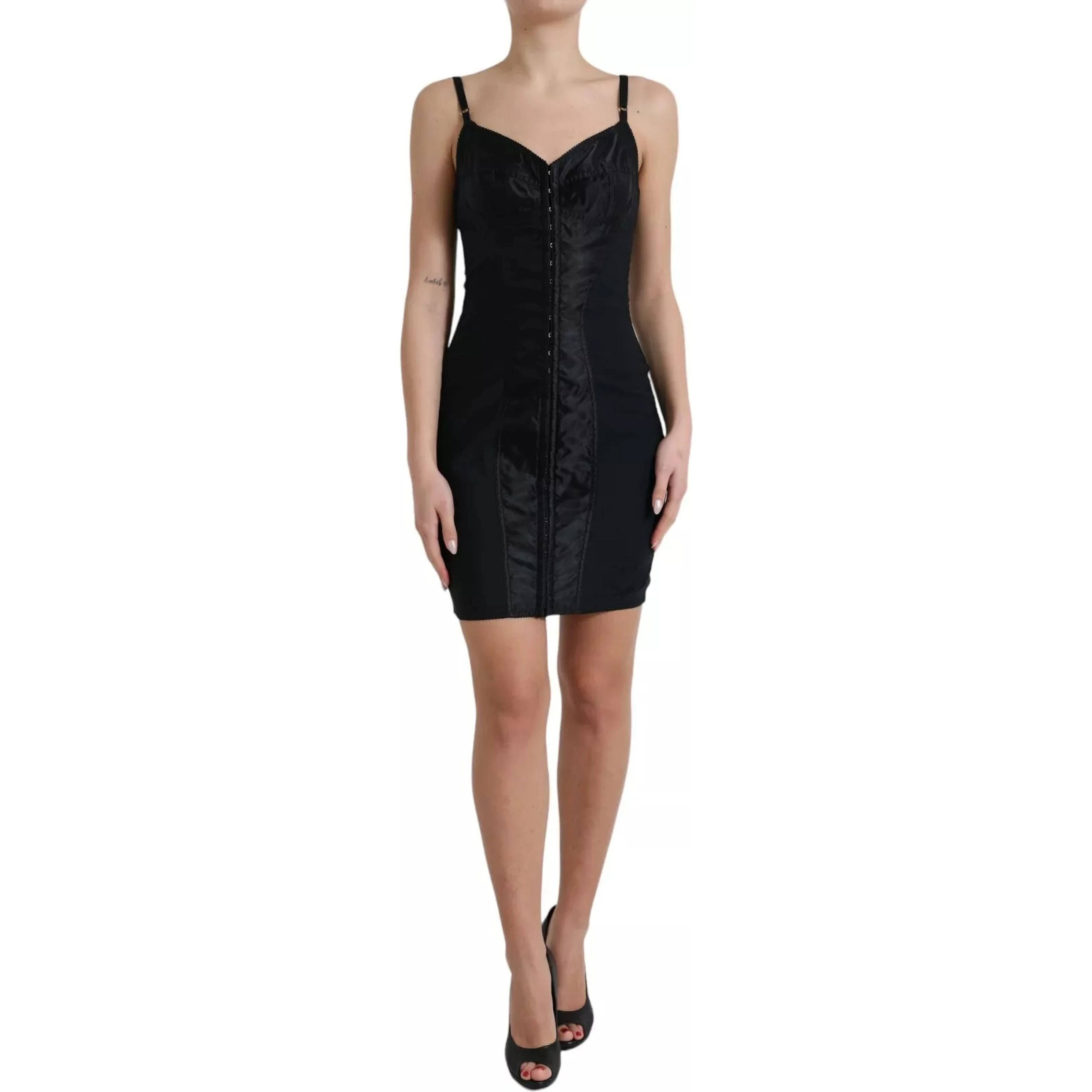 Black Nylon Bodycon Corset Bustier Mini Dress