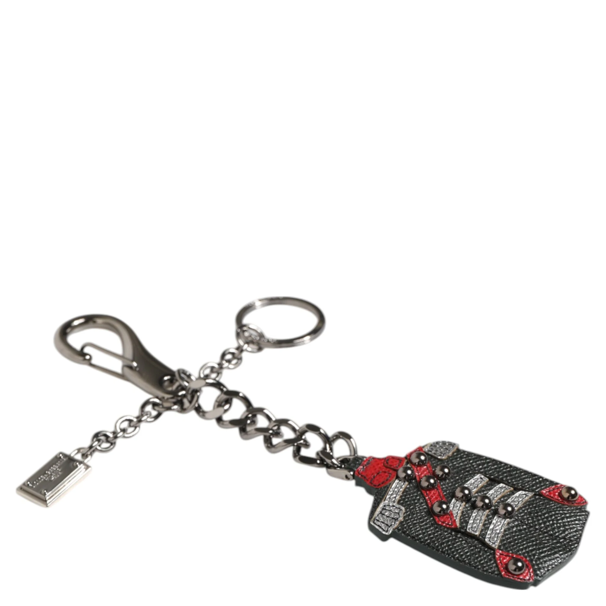 Black Red Military Leather Patch DG Logo Keychain Keyring