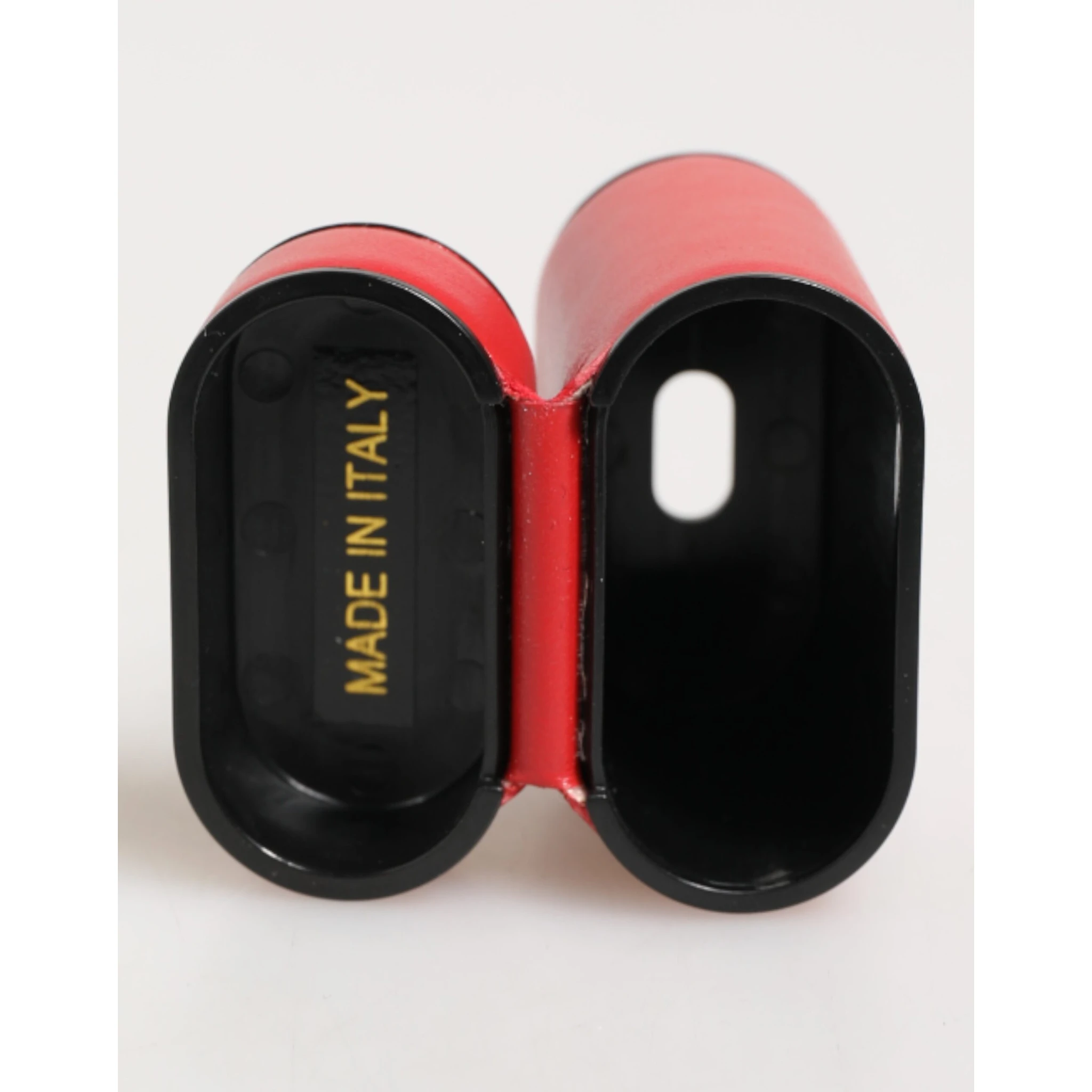 Red White Calfskin Leather Logo Flip Holder Airpods Case