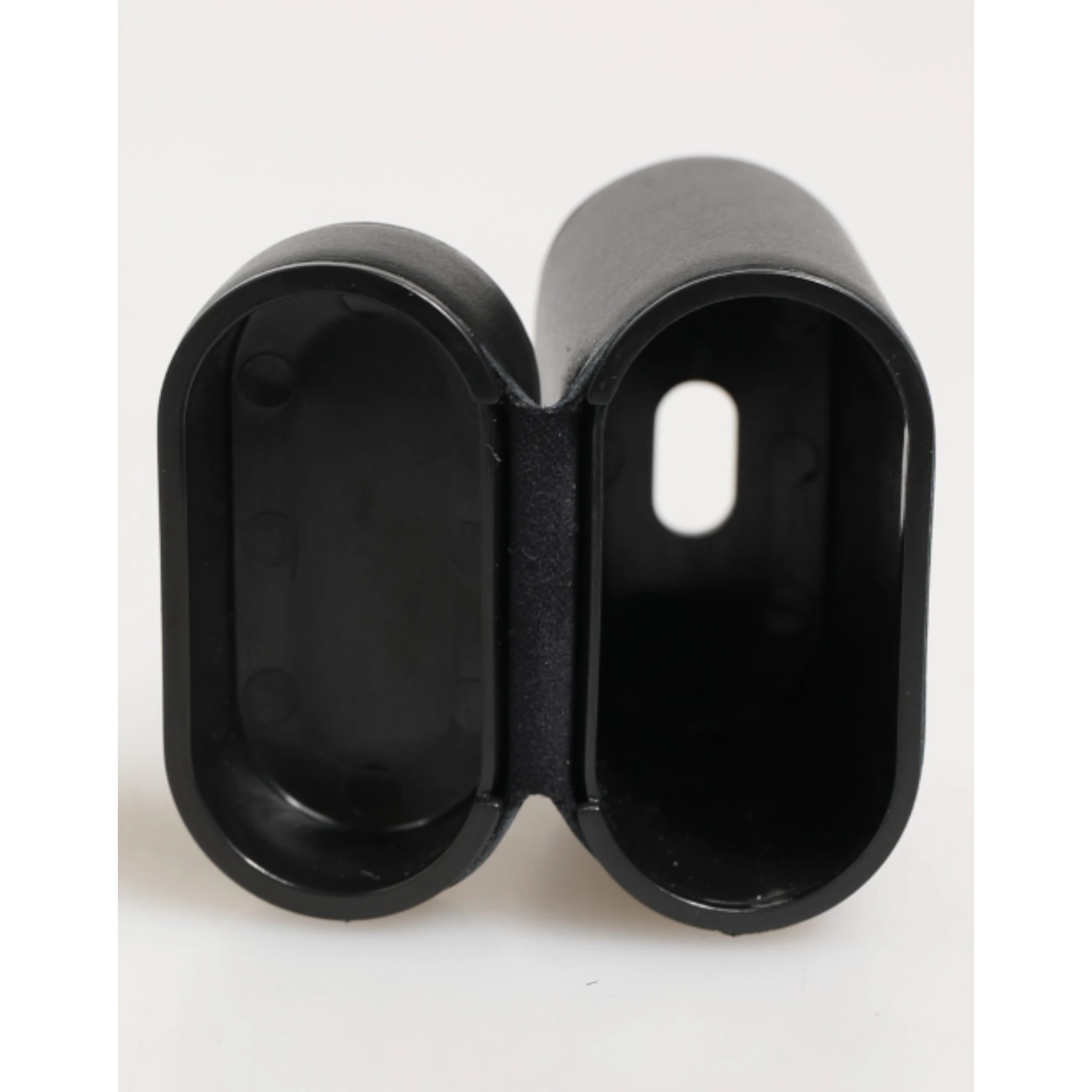 Black Calfskin Leather Logo Print Flip Holder Airpods Case